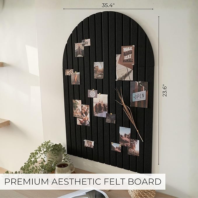 Large Arched Felt Bulletin Board - Stylish Perfectly Sized 35" x 24" Cork Board Alternative for Office & Wall Decor – 6 Customizable Adhesive Tiles with Pins are Perfect to Display Your Photos