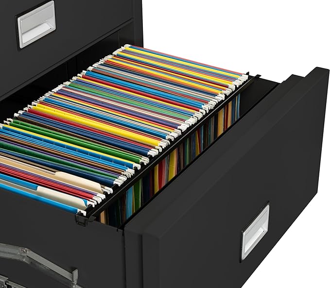 31 inch Wide 4-Drawer Lateral Fireproof File Cabinet – Legal and Letter Size Filing – Key Lock – Water Resistant – Fire Safe and Impact Rated – Black Finish – Model LAT4W31B