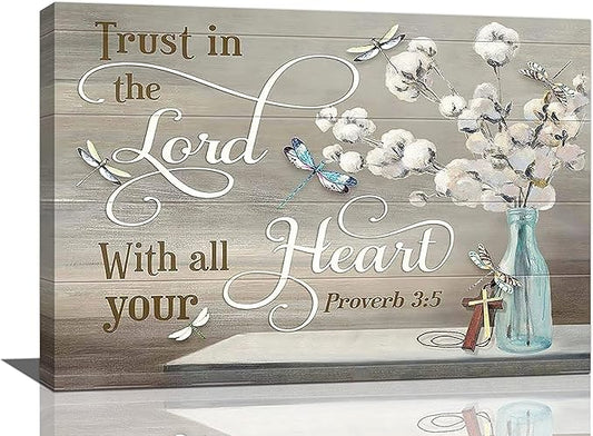 yerretin Christian Bible Verse Wall Art Religious Pictures Wall Decor Scripture Lord Canvas Cotton Painting Modern Decoration Artwork for Bathroom Living Room Bedroom Office Framed 24"x16"