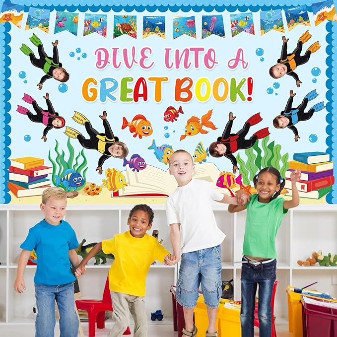 Summer Ocean Bulletin Board Decorations Set Get Dive into a Great Book Reading Theme Classroom Paper Cutouts Under The Sea Marine Fish Bulletin Board Decor for Back to School Teacher Chalkboard Wall