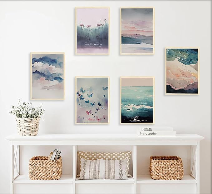 6 Mental Health Canvas Wall Art Watercolor Abstract Inhale Exhale poster Decor Therapist Psychologist Office inspirational Printed Artwork For Calm Corner Yoga Room Counseling Room Scene Decoration