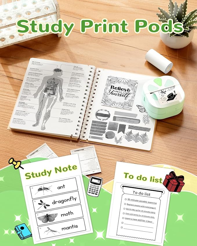 Mini Sticker Printer, D20 Portable Bluetooth Inkless Thermal Sticker Maker Machine with 3 Rolls Paper, Pocket Print Pods Label Maker for iphone, Impresora Portátil for Study Note, DIY, Kids Gift