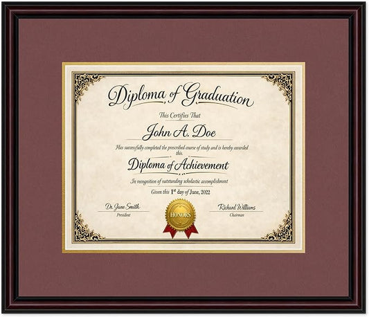 Diploma Frame Executive Brown with Dark Red Over Gold Double Mat - Fits 14 x 11 College Diploma (Modern) Wall Display Made in the USA