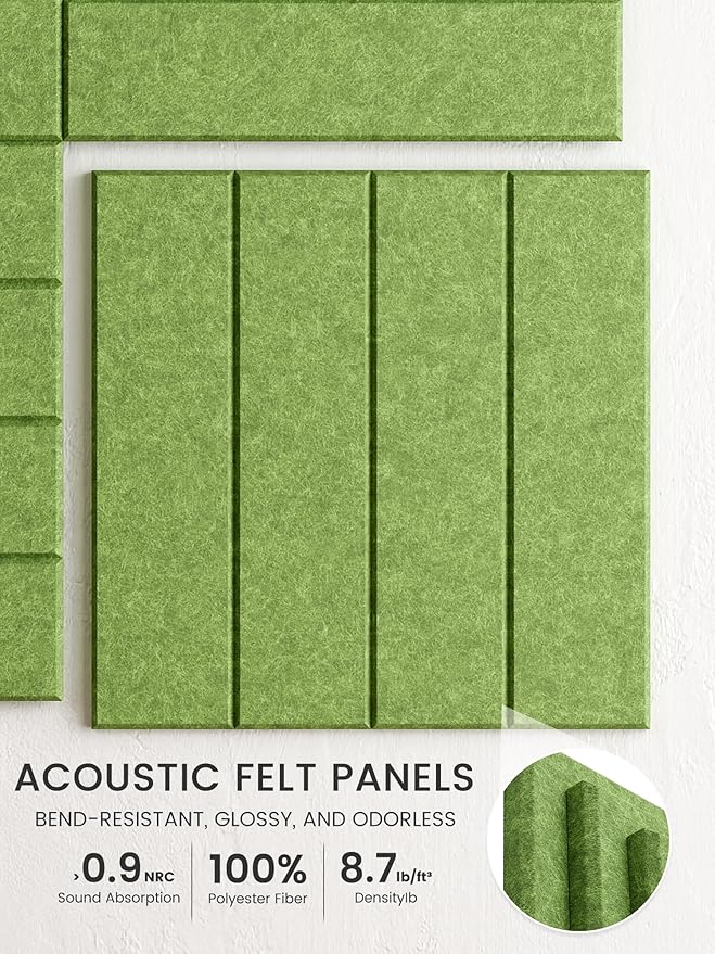 Bumusty Large Cork Board Alternative-36 x 24" Felt Bulletin Board Tiles, with 30 Pushpins, 40 Adhesive Tabs, 6-Pack Slat Wall Paneling, Cork Boards for Office Push Pin Board Felt Board-Kelly Green