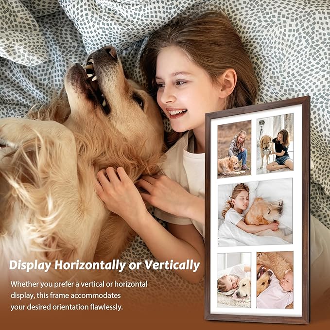 Golden State Art 12x24 Brown Wood Picture Frame - White Mat for 8x10 and 5x7 Photos - Real Glass, Sawtooth Hanger, Swivel Tabs - Wall Mounting - Great for Posters, Weddings, and Engagements