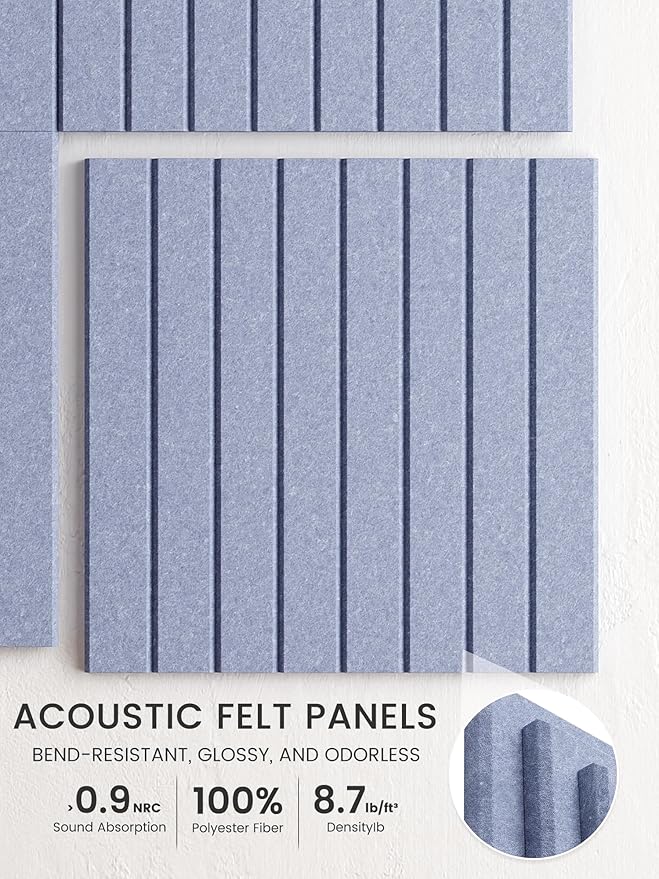 Bumusty Large Cork Board Alternative-36 x 24" Felt Bulletin Board Tiles, with 30 Pushpins, 40 Adhesive Tabs, 6-Pack Slat Wall Paneling, Cork Boards for Office Push Pin Board-Soft Periwinkle