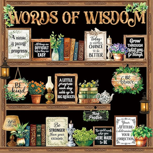 57 Pcs Vintage Plant Bulletin Board Set Inspirational Greenery Classroom Decoration Potted Plant Flower Cutout for School Office Chalkboard Door Wall Decor