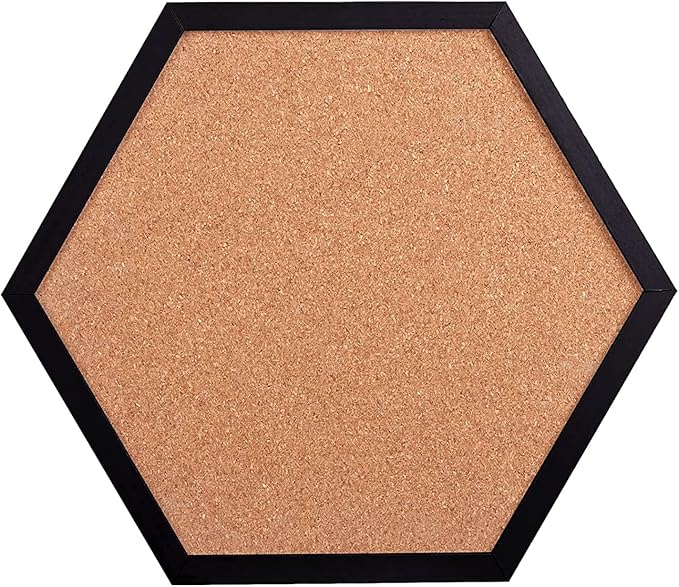 Cork Bulletin Board for Walls, 1/2" Thick Hexagon Pin Board for Walls with Frame, Black Small Corkboard with 10 Push Pins and 10 Wood Clips, Tack Board for Home Office and School 2Pack