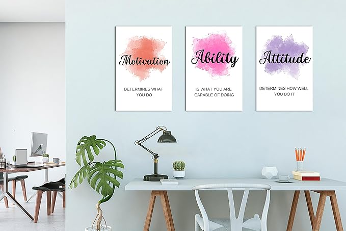 3 Piece Motivational Quotes Abstract Watercolor Canvas Print Pictures Wall Decor, Men Women Inspirational Framed Artwork Home Office Decor 16"x24" x 3 Pcs