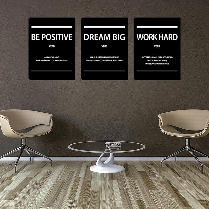 Halioyo Motivational Canvas Wall Art Inspirational Office Wall Decor, 16 x 24 Inch Positive Poster Picture Artwork Wall Painting for Bedroom Living Room Classroom Office Decor - 3pieces