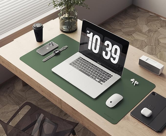 RENMTURE Double-Sided Two-Tone Faux Leather Desk mat Desktop Organization and Accessories Home and Office Large Mouse pad Game and Work (Green/Gray, 36"x17")