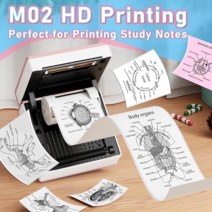 Phomemo Sticker Printer- Mini Thermal Sticker Printer Machine, Small Pocket Label Maker Instant Print for DIY Creation, Study Notes, Photos, Portable Inkless Photo Maker for Kids/Students, Pink