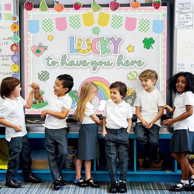 St. Patrick's Day Bulletin Board Decorations Set with Borders Lucky to Have You Here Classroom Decor for Teachers Cute St. Patrick's Day Cutouts for Class School Classroom Bulletin Board Decoration