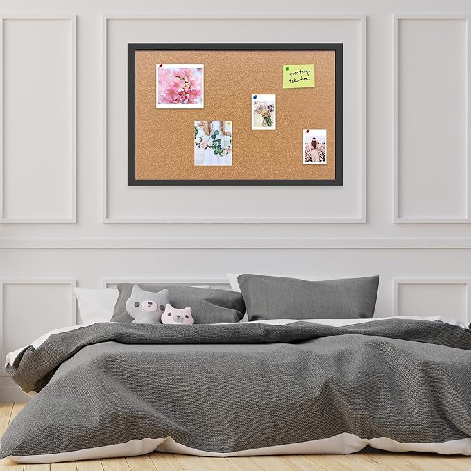 Cork Bulletin Board, 48x36 Inches Hanging Cork Board Wooden Framed with Pins for Wall, Dorm Room, Office, Home Decor – Natural Cork & Black Frame