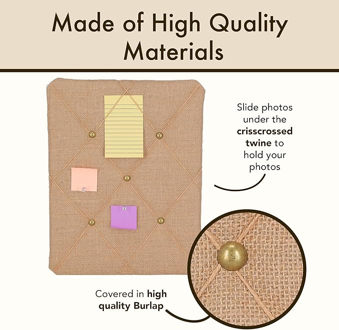Burlap Covered with Criss-Cross Twine Bulletin Picture & Memo Board, 11.75 x 15.75