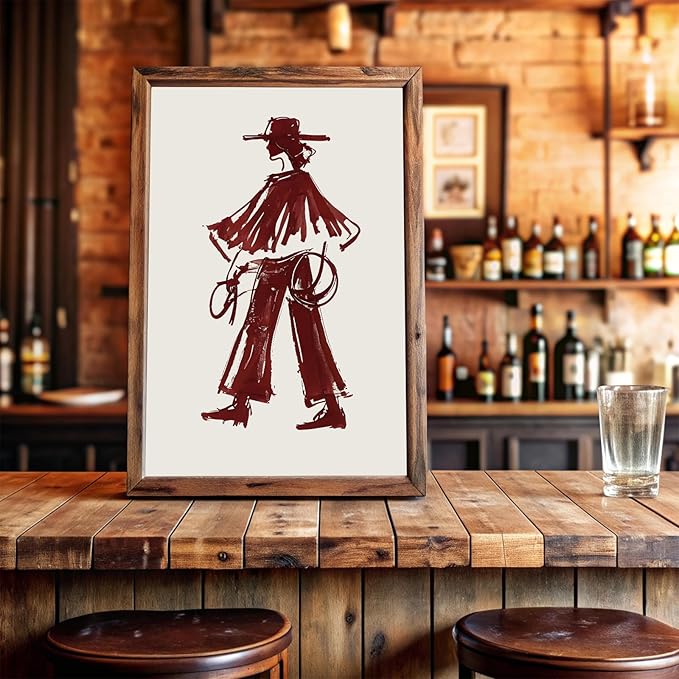 Modern Cowgirl Wall Art Trendy Eclectic Red Wine Cowgirl Poster Neutral Western Cowboys Wall Decor Cowboy Inspired Canvas Art Prints for Home Living Room Bedroom Dorm Office Decoration, Unframed