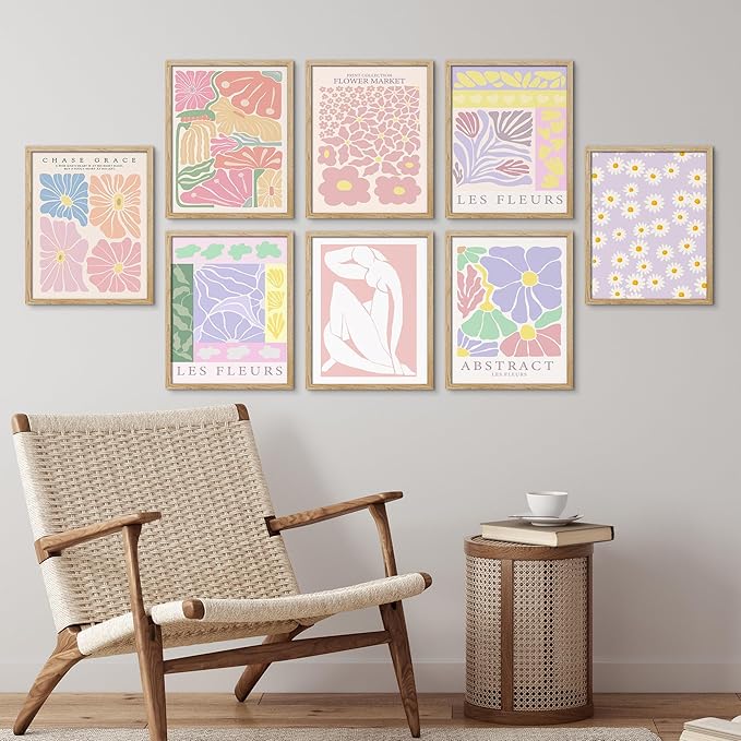 SIGNWIN Framed Poster Wall Art Set of Colorful Botanical Flower Daisy Rose for Living Room, Bedroom, Office - 8"x10"x 8 Natural