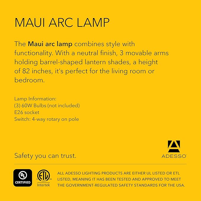 Adesso Maui Arc Floor Lamp with 3 Movable Shades & Adjustable Height- Perfect Lighting for Bedroom, Living Room and Corner Decor, Antique Bronze