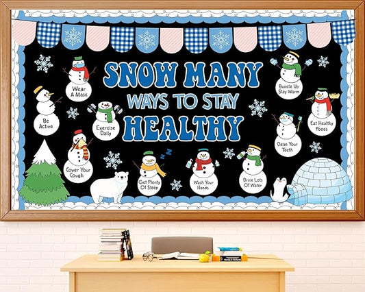 Winter Health Bulletin Board Decorations Set Christmas Snowman Bulletin Board Snowflake Snow Many Ways to Stay Healthy Habits Cutouts Classroom Decor for School Wall Decoration Supplies
