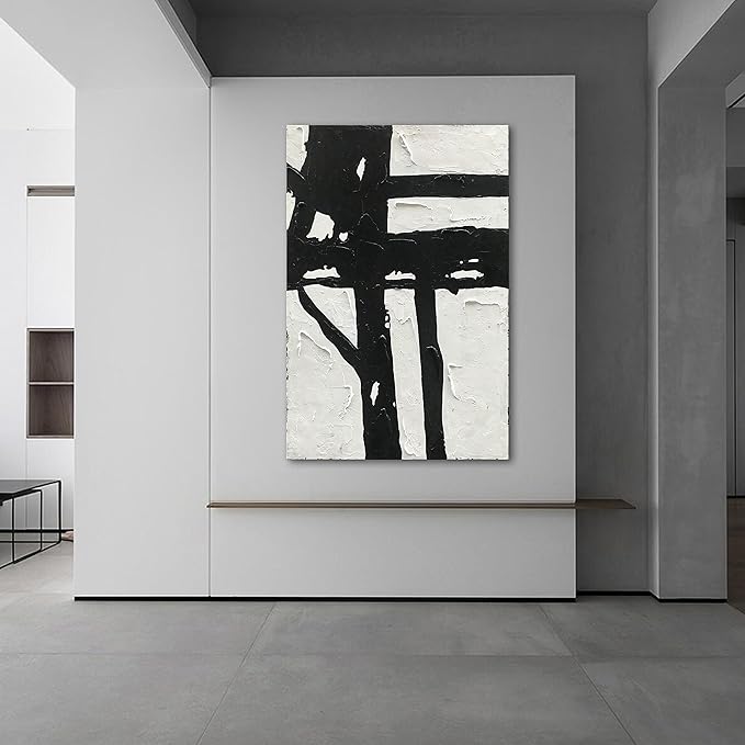 NANKAI Hand-Painted Black and White Abstract Wall Art Contemporary Minimalist Oil Painting Art 45x30 inch Large Painting Art for Home Walls Living Room Hallway Wall Decoration