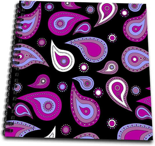 3dRose db_13779_1 Purple and Black Paisley Print-Drawing Book, 8 by 8-Inch