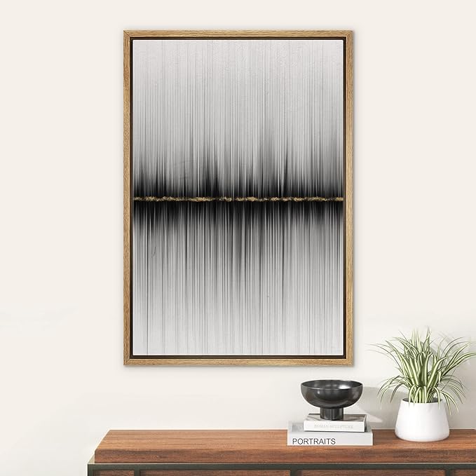 SIGNWIN Framed Canvas Print Wall Art Lines on The Gold Horizon Abstract Wilderness Illustrations Modern Art Modern Scenic Relax/Calm Ultra for Living Room, Bedroom, Office - 24"x36" Natural