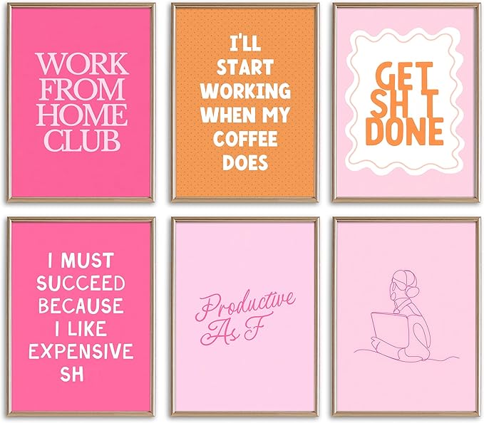 Motivational Wall Art for Women - 6 Pcs Set Pink Aesthetic 8"x10" Poster Prints - Home Office Inspirational Wall Decor Pictures - Positive Mindset Affirmations Quotes Artwork for Bedroom(unframed)