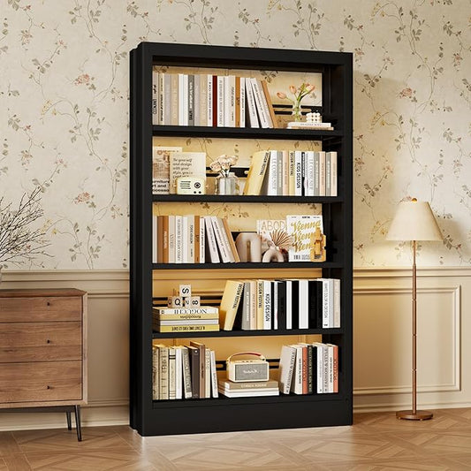 Metal Bookshelf, 5-Tier Bookcase with Adjustable Storage Shelf, 71" Tall Bookcases Heavy Duty bookcase with Bookends, Modern Bookshelf for Living Room, Library, Bedroom,Includes Book Stoppers-Black