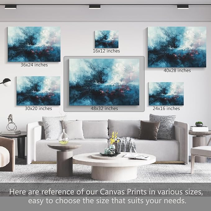 gaosoul Modern Abstract Canvas Wall Art Blue Graffiti Painting on White Background Stylish Framed Minimalism Artwork Prints for Living Room Bedroom Office Decor 48x32in