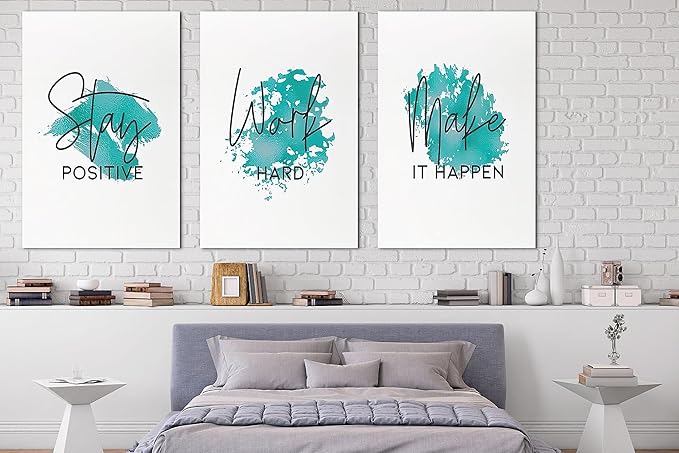 SHMAO Office Canvas Wall Art Motivational Wall Decor, 3 Piece Modern Canvas Print Pictures for Office Wall Decor Women Inspirational Framed Artwork Home Office Decor 24”x36”x3 Panels
