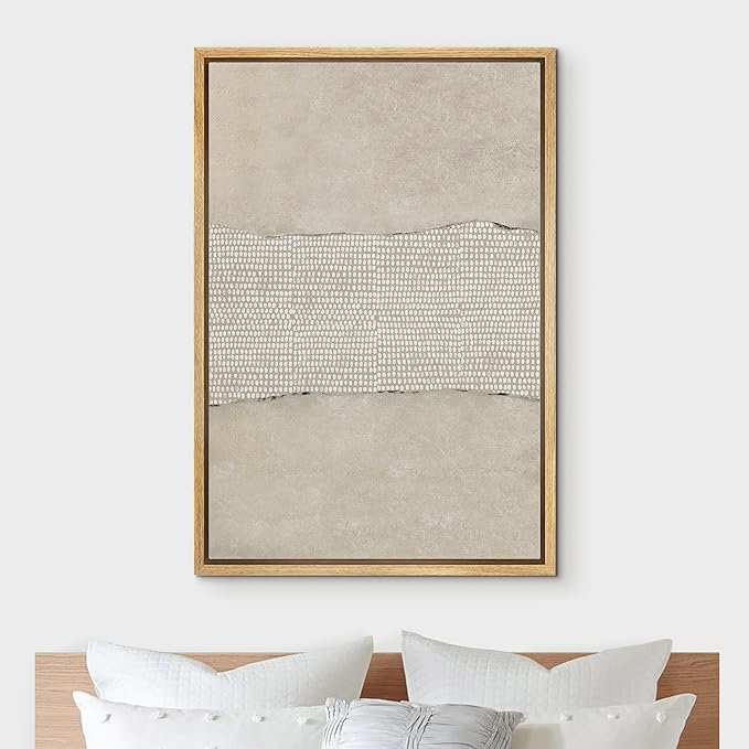 IDEA4WALL Framed Canvas Print Wall Art Grunge Tan Pastel Industrial Color Field Abstract Shapes Illustrations Modern Art Contemporary Relax/Calm for Living Room, Bedroom, Office - 24"x36" Natural