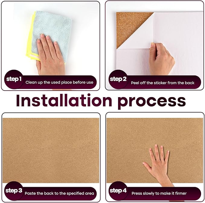 Cork Board 17 X 8 inch Self Adhesive Corkboards for Wall School Home Office 4 Pack Bulletin Boards with 100 Push Pins