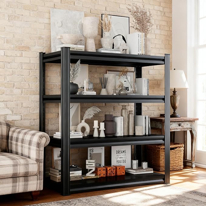 Bookshelf, 4 Tier Bookshelves, Tall Book Shelf For CDs/Movies/Books, Bookcase Shelf Storage Organizer, Metal Book Shelf For Bedroom/Living Room/Home, Modern Light Brown (54.3"H*39.4"W*19.7"D)