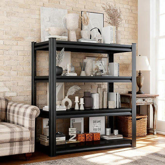 Bookshelf, 4 Tier Bookshelves, Tall Book Shelf For CDs/Movies/Books, Bookcase Shelf Storage Organizer, Metal Book Shelf For Bedroom/Living Room/Home, Modern Light Brown (54.3"H*39.4"W*19.7"D)