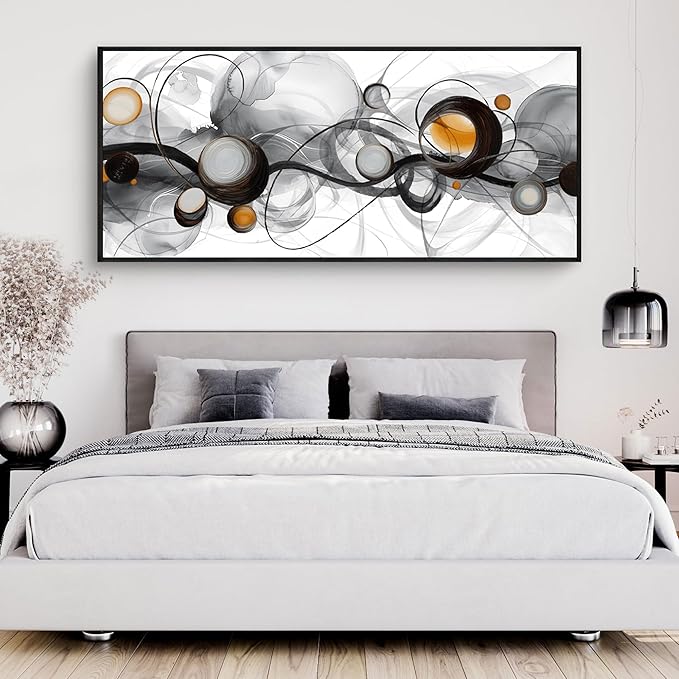 XLSJERST Wall Art for Living Room Picture - Extra Large Abstract Cavnas Artwork for Walls Black and White Minimalist Modern Framed Painting Home Decor - 70x31 Inches
