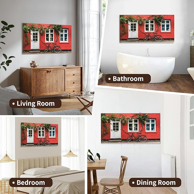 Canvas Wall Art for Living Room Bedroom Street wall and bike Copenhagen Big Large Wall Art Decor Framed Painting Wall Pictures Prints Artwork Office