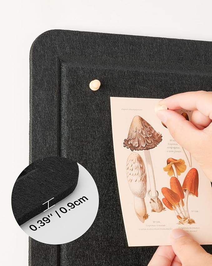 Bulletin Board, 36 x 24 inches Cork Board Alternative, 6 Pack 12"X12"X0.4" Felt Pin Boards for Walls Home Office Decor, Classroom with 30 Adhesive Tabs Black
