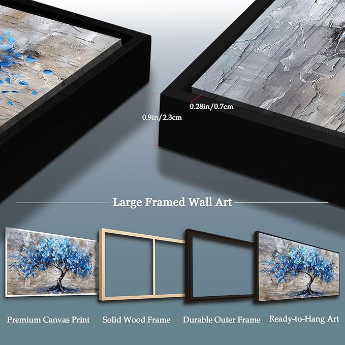 SERIMINO Extra Tree of Life Wall Art for Living Room, Blue Tree Abstract Canvas Art Wall Decor, Modern Large Framed Artwork for Walls Bedroom Office Meeting Room, 32"x71"