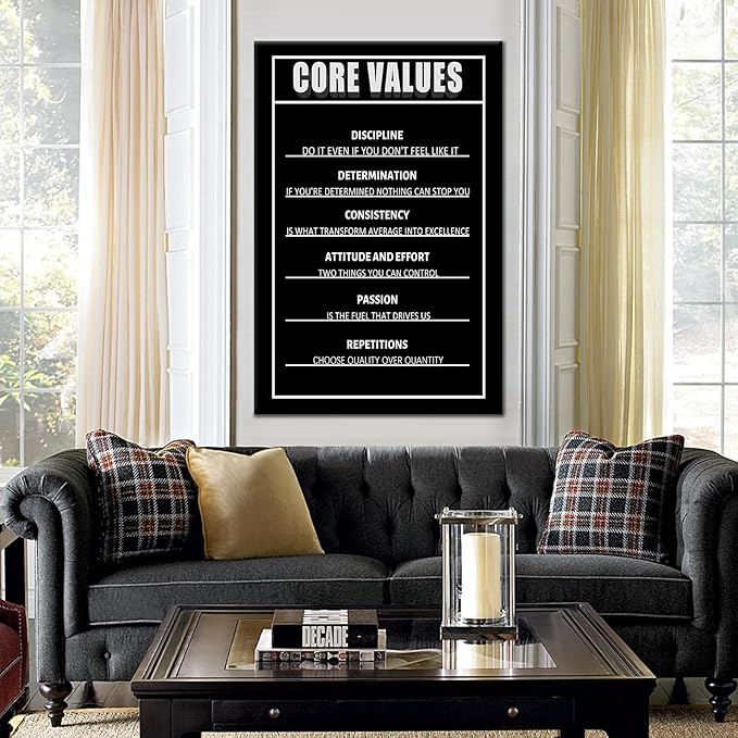 PSYYSP Motivational Core Values Entrepreneur Positive Quotes Canvas Picture Print Inspirational discipline poster Artwork for Home Living Room Office Gym Wall Decor Ready to Hang [24''Wx36''H]