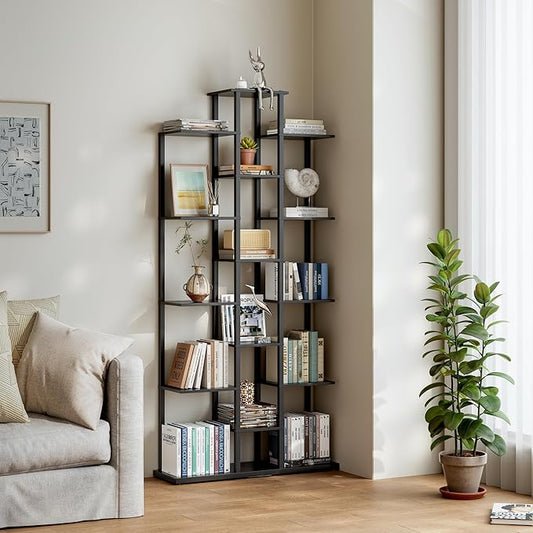5-Tier Small Space Bookshelf,Sturdy Compact Bookcase for Study Room/Bedroom,Easy Assembly Wooden Storage Shelf（7.8” D,Black）