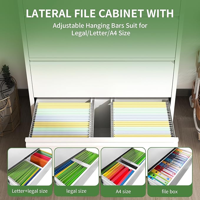 5 Drawer File Cabinet,Metal Lateral Filing Cabinet with Lock,Home Office Storage Organizer Cabinet for Legal/Letter/A4/F4 Size Files,35.5" W,White