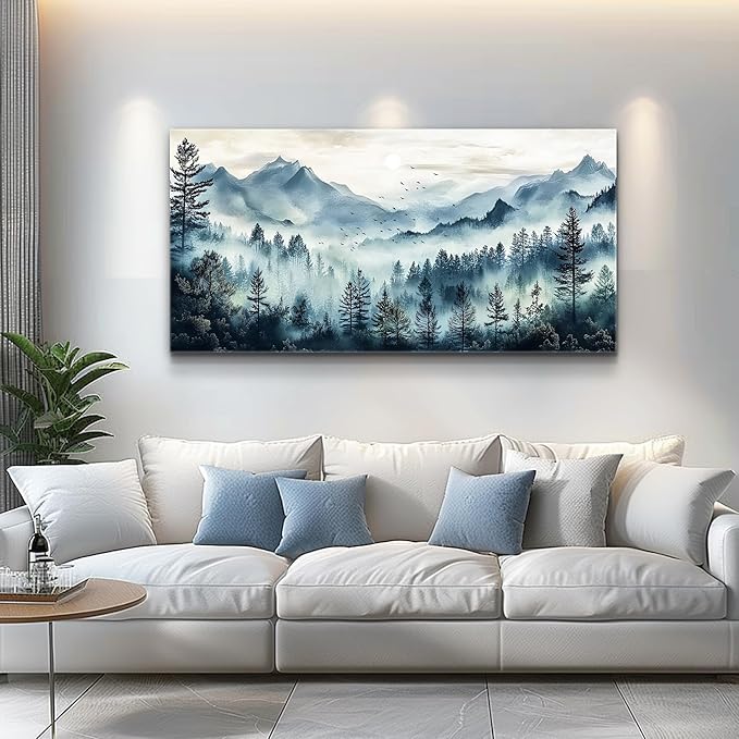 FUHAIHUA Canvas Wall Art For Living Room Wall Decor For Bedroom Office Wall Decoration Foggy Forest Painting Artwork Room Aesthetic Home Decor 20x40 In
