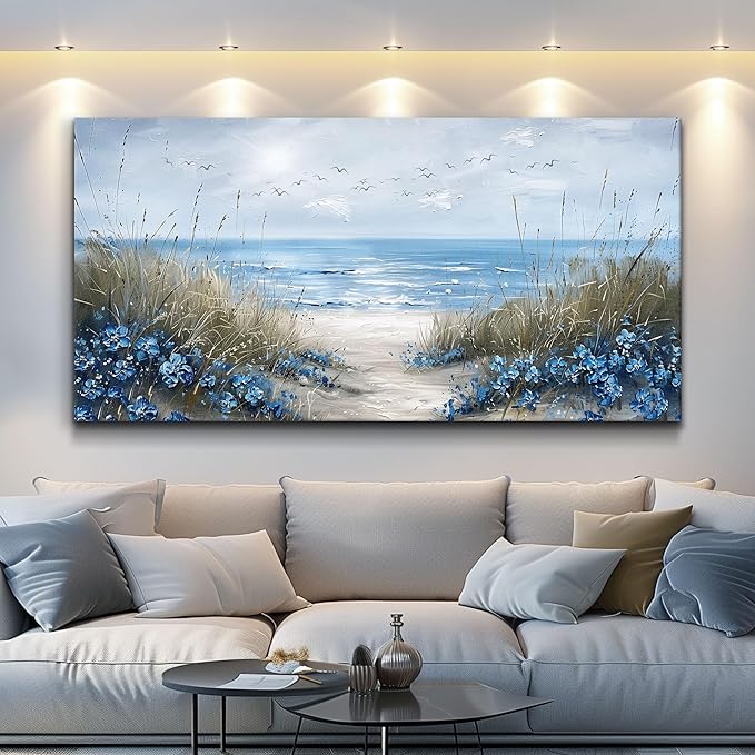 KELIYUAN Large Wall Decor For Living Room Canvas Wall Art For Office Bedroom Aesthetic Blue Ocean Sea Wave Wall Painting Artwork Pictures Modern Beach Posters Ready To Hang Home Decoration 30"x60"