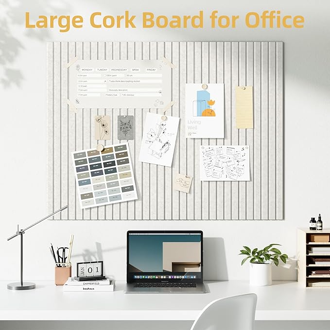 Large Cork Board for Wall 36" x 48" Ivory Bulletin Board with Safe Removable Adhesive Squares for Pictures Photos, Alternative CorkBoard Felt Pin Boards Tiles for Office Classroom Wall Decor - 12 Pack