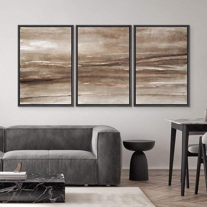 SIGNWIN Framed Canvas Print Wall Art Set Warm Earth Horizon Brown Abstract Landscape Illustrations Modern Art Decorative Abstract for Living Room, Bedroom, Office - 16"x24"x3 Black