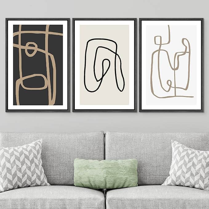 SIGNWIN Framed Canvas Print Wall Art Set Pastel Geometric Line Polygons Abstract Shapes Illustrations Modern Art Decorative Boho Relax/Zen Nordic for Living Room, Bedroom, Office - 16"x24"x3 Black