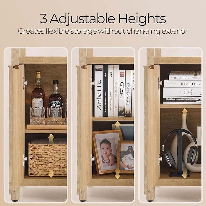 71" Tall Fluted Bookshelf with Cabinet, 5-Tier Large Bookcase with Adjustable Shelves and Doors, Storage Book Shelf for Living Room, Bedroom, Office (Golded Oak, 1PCS)