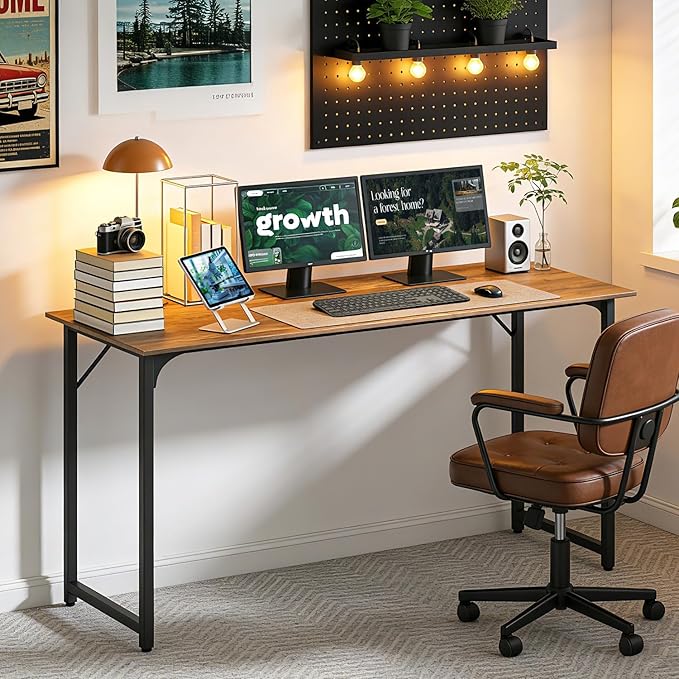BestOffice Computer Desk,Home Office Desk, Modern Simple Style for Home Office Study Writing (Brown, 55 Inch)