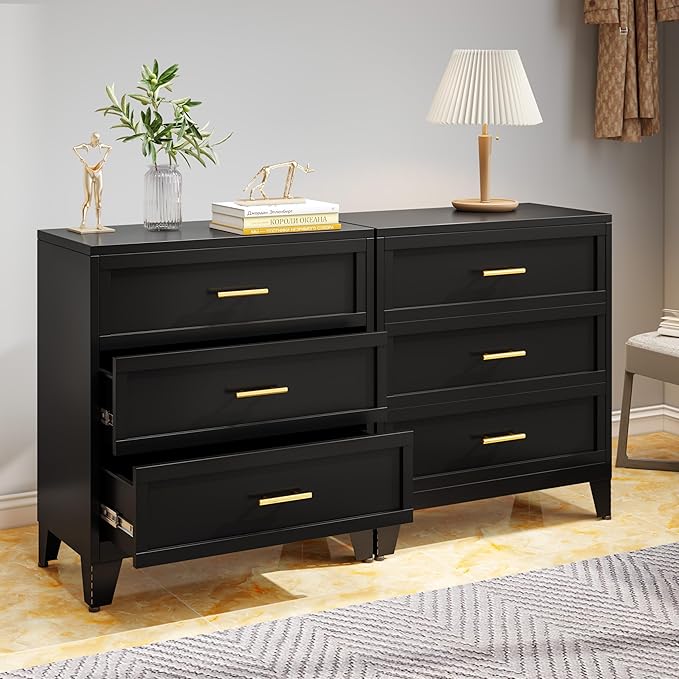 3 Drawer Metal File Cabinet, Bedroom Dresser Drawers, Multi-Functional Accent Drawers Cabinet, Lateral File Cabinets for Collection and Storage Small Size Files (Black)