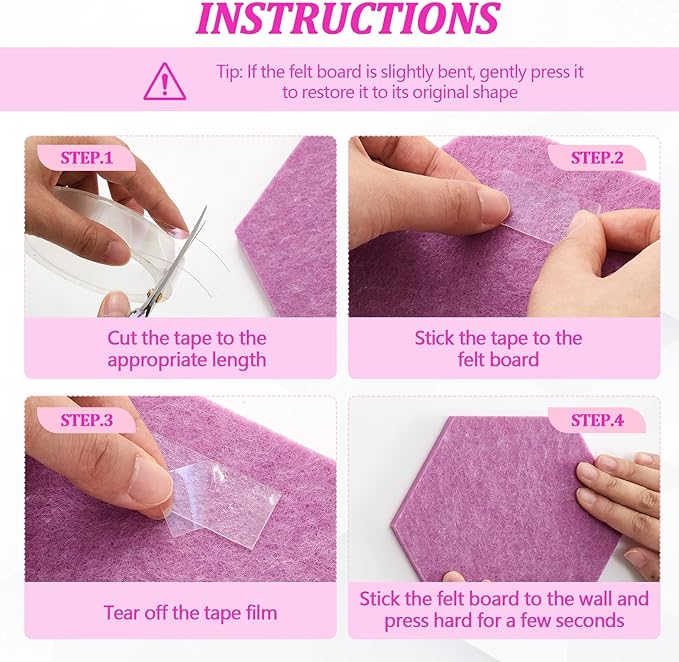 16 Pcs Hexagon Cork Board for Walls with 50 Wooden Push Pins 6.7 x 5.9 in Felt DIY Tiles Notice with Nano Tape Hanging Bulletin Board for Home Photo Office Memo Note (Gradual Purple)